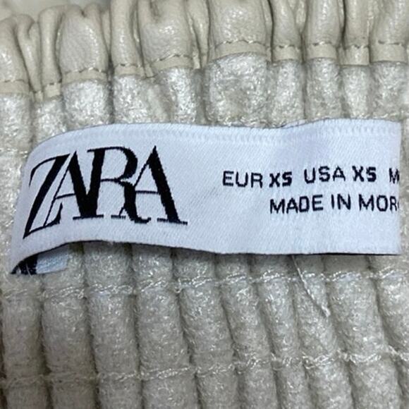 Zara Beige Sleeveless Strapless Lace Up Corset Bustier Smocked Crop Top Size XS - Picture 3 of 4